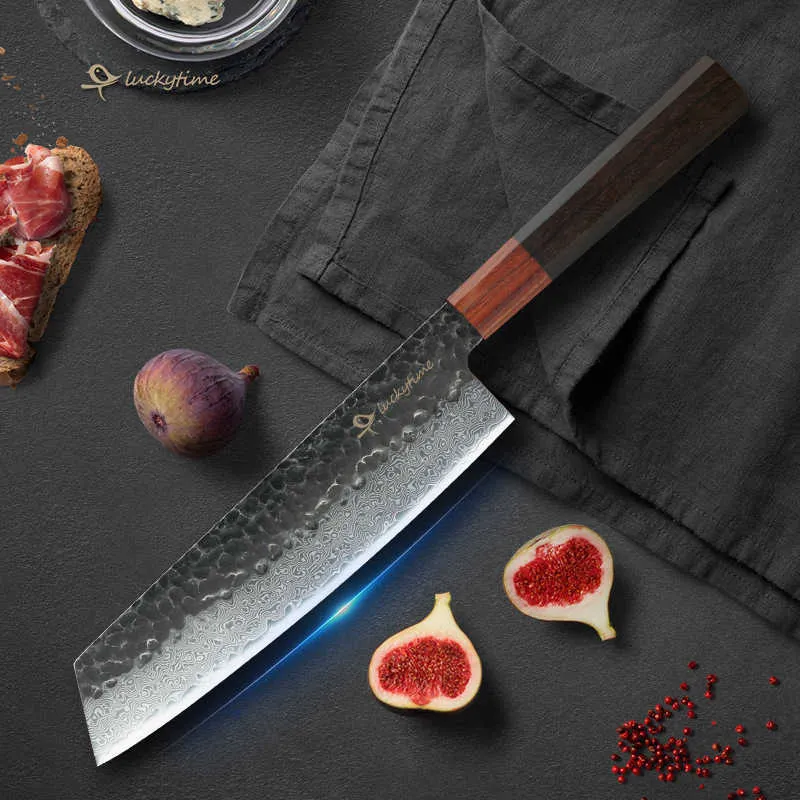 Kitchen Damascus cutting knife Hand forged steel knife Q240422 -Hut Knives™