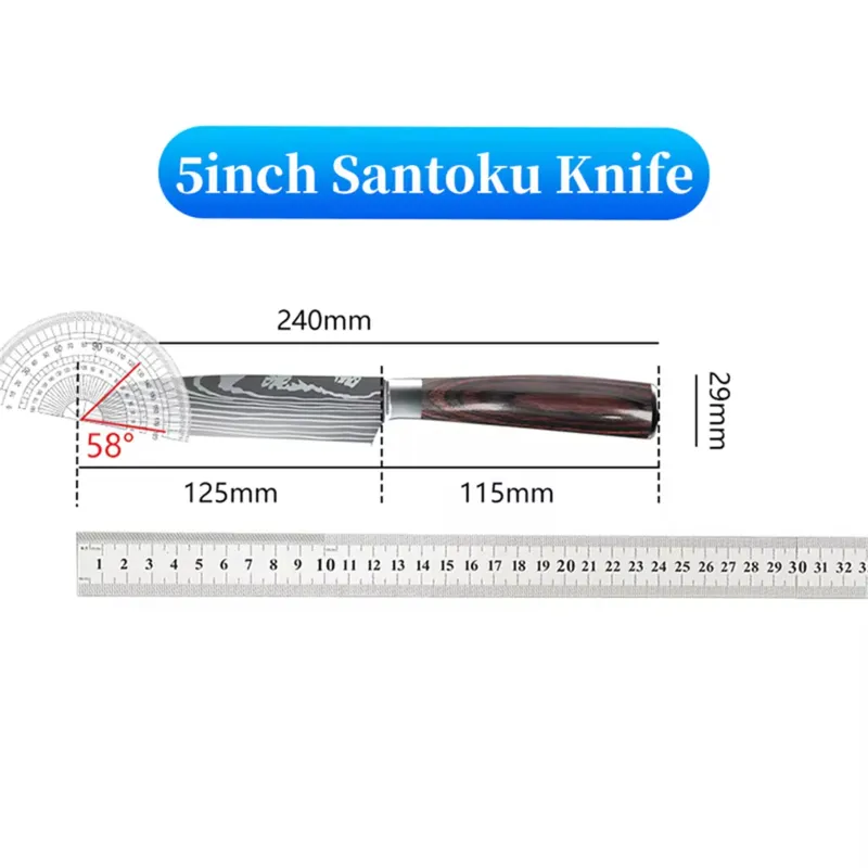 Santoku Japanese Kitchen Knives Damascus Pattern Professional Cooking - Hut Knives™