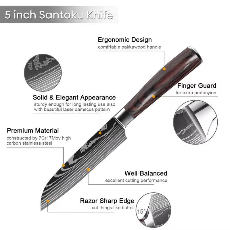 Santoku Japanese Kitchen Knives Damascus Pattern Professional Cooking - Hut Knives™